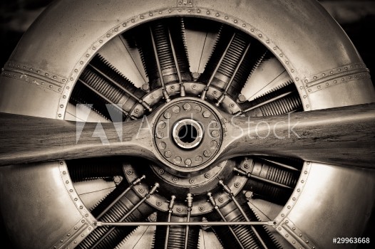 Picture of vintage propeller aircraft engine closeup